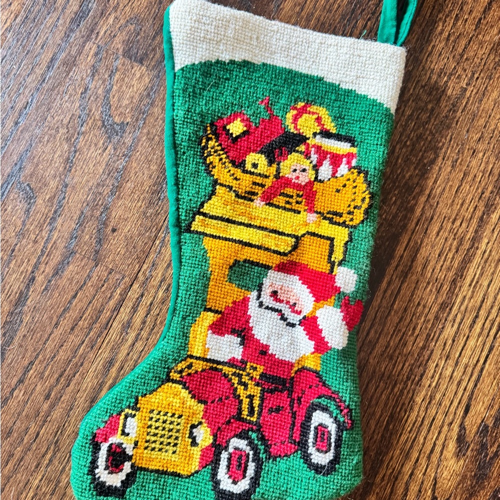 Vintage needlepoint Christmas stocking